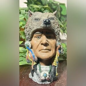 VTG Native American Chief w Wolf Head Dress 4.5”